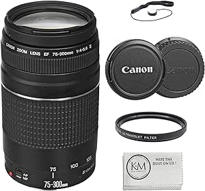 Canon EF 75-300mm f/4-5.6 III Lens Bundled with 58mm UV Filter   Lens Cap Keeper   Microfiber Cleaning Cloth (4 Items)