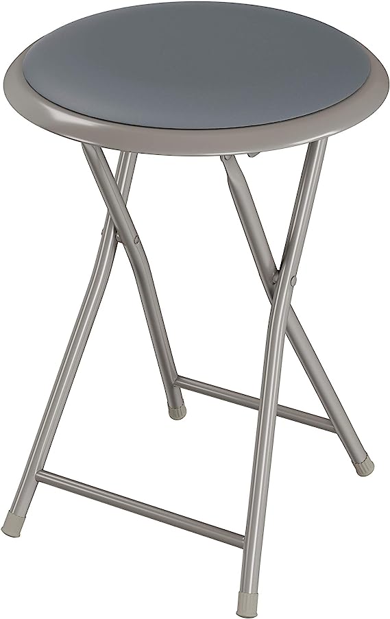 Trademark Home 82-7879-GY Folding Heavy Duty 18" Collapsible Padded Round Stool (Gray)