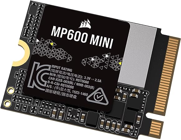 Corsair MP600 MINI 1TB M.2 NVMe PCIe x4 Gen4 2 SSD – M.2 2230 – Up to 4,800MB/sec Sequential Read – High-Density 3D TLC NAND – Great for Steam Deck and Microsoft Surface – Black