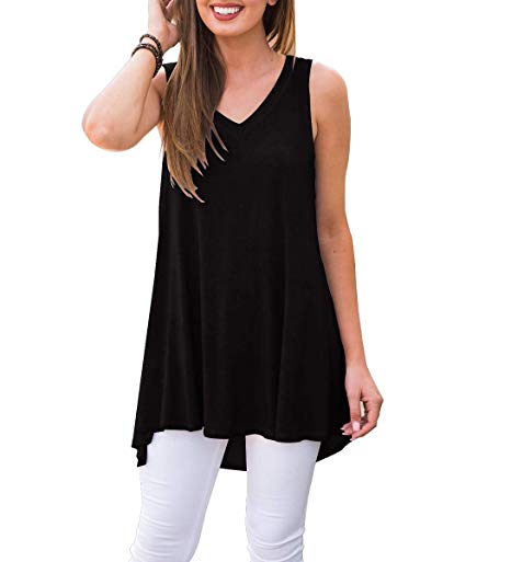AWULIFFAN Women's Summer Sleeveless V-Neck T-Shirt Tunic Tops Blouse Shirts