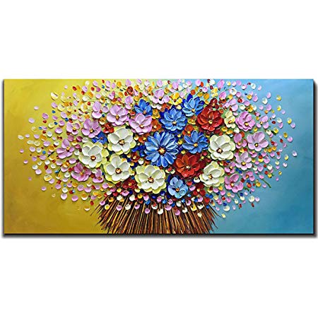 Asdam Art-Flower Oil Painting on Canvas 3D Hand Painted Modern Art Abstract Wall Art Floral Paintings 20x24 inch