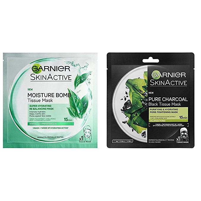 Garnier Moisture Bomb Green Tea and Charcoal Tissue Mask Bundle