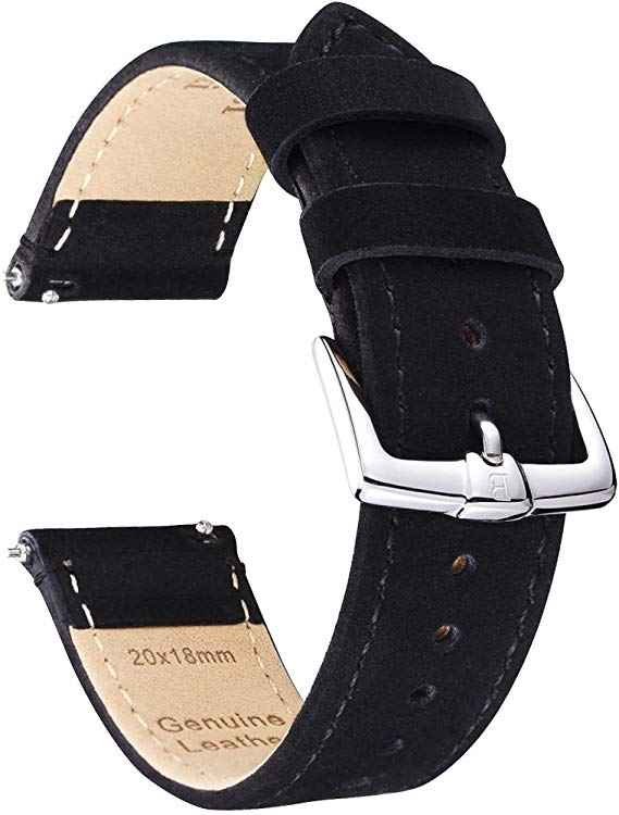 B&E Quick Release Watch Bands Watch Strap Top Grain Genuine Leather for Men & Women - Nubuck Style Wristbands for Traditional & Smart Watch - 18mm 20mm 22mm Width Available