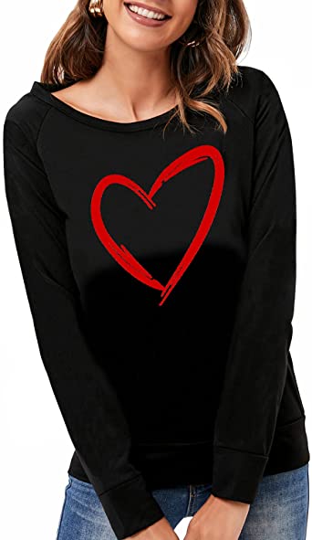 Women Crewneck Long Sleeve Casual Heart Lip Print Sweatshirt