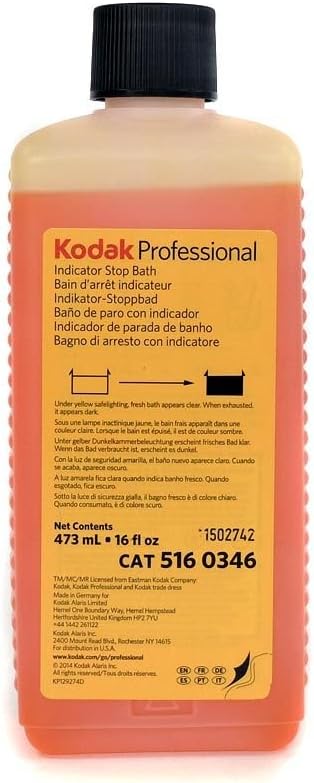 Kodak Indicator Stop Bath For Black and White Films And Papers, 1-Pint Bottle To Make 8-Gallons.