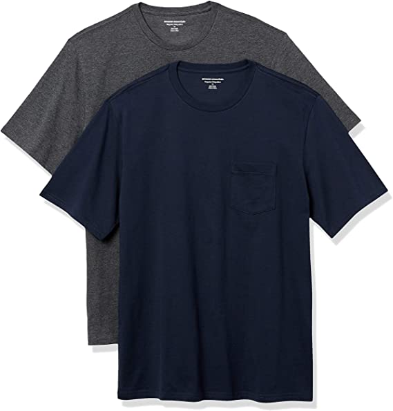 Amazon Essentials Mens 2-Pack Loose-Fit Short-Sleeve Crewneck Pocket T-Shirt