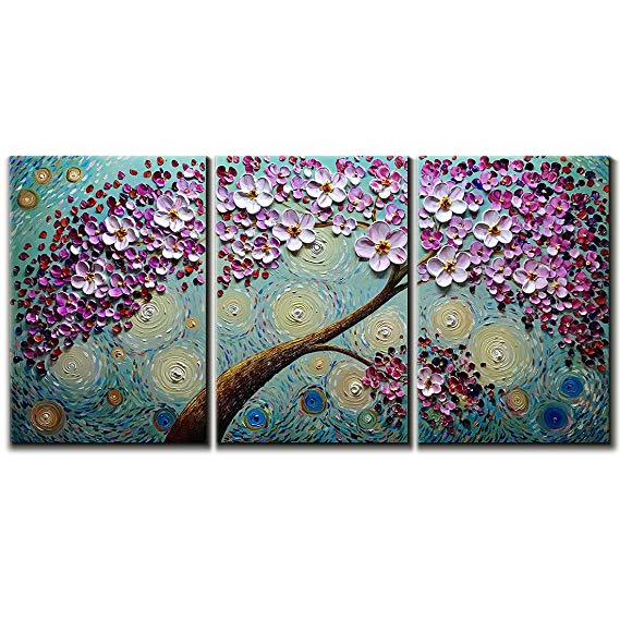 V-inspire Abstract Art, 20x30Inchx3 Paintings Oil Hand Painting 3D Hand-Painted On Canvas Abstract Artwork Art 3 Panels Wood Inside Framed Hanging Wall Decoration Abstract Painting
