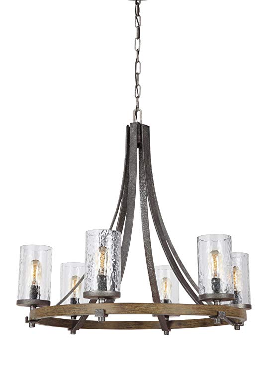 Feiss F3134/6DWK/SGM Angelo Glass Chandelier Lighting with Shades, Iron, 6-Light (31"Dia x 30"H) 360watts