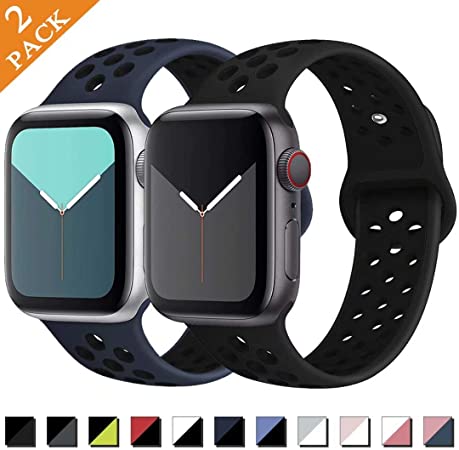 GBPOOT Sport Watch Band Compatible with Apple Watch Band 38mm 40mm 42mm 44mm,Soft Silicone Wristband for Iwatch Series 5,Series 4,Series 3,Series 2,Series 1,2pack