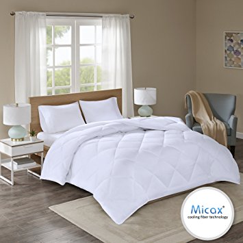 Comfort Spaces - Plush MicaX Cooling Fiber Filled Down Alernative Comforter - Duvet Insert - Twin/Twin XL - White, Box stitches - Moisture Wicking, Temperature Regulating, Hypoallergenic - All Season