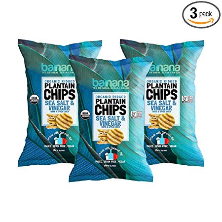 Barnana Organic Plantain Chips - Salt & Vinegar - 5 Ounce, 3 Pack Plantains Salty, Crunchy, Thick Sliced Snack - Best Chip For Your Everyday Life - Cooked in Premium Coconut Oil