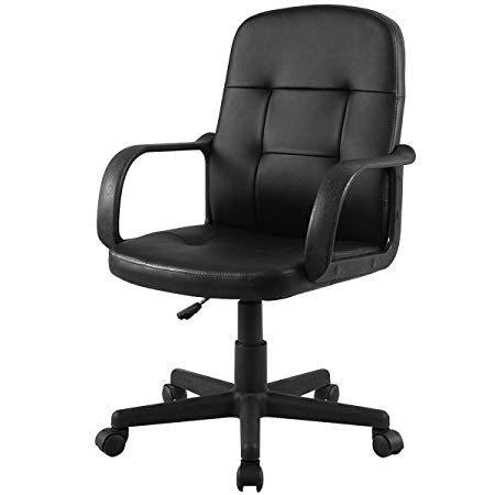 Giantex Ergonomic Office Chair Black Mid-Back Leather Computer Desk Chair with Arms Swivel Wheels Adjustable Height Comfortable Back Support Commmercial Home Executive Office Chair