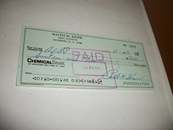 Ralph Kiner Signed Check - 6-1-1972