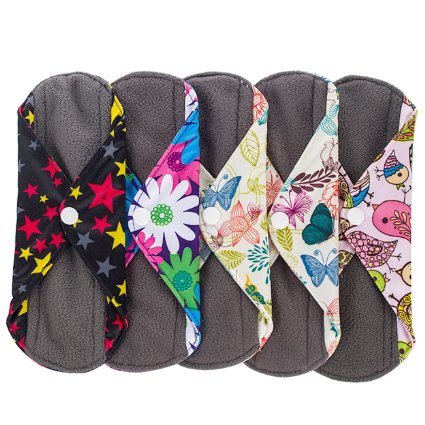 Wegreeco Bamboo Reusable Sanitary Pads - Cloth Sanitary Pads - Pack of 5 (Large, Mix Prints)