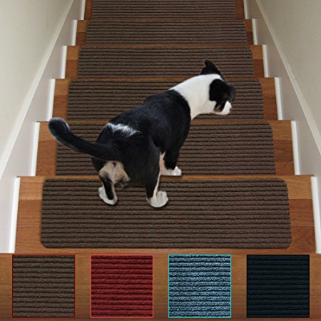 Stair Carpet Treads Non Slip Set of 13 Indoor Stair Tread Rugs Mats Rubber Backing (30 x 8 inch),Brown