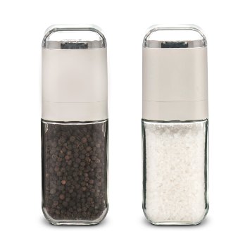 Salt and Pepper Grinder Set By Alpha Armour Kitchen, Stylish Pearl White, Adjustable Ceramic Rotor, Set of 2