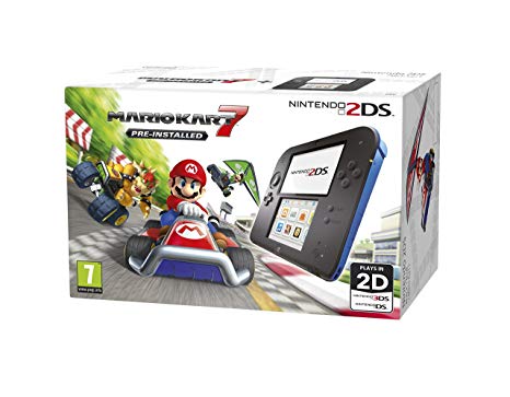 Nintendo Handheld Console - Black/Blue 2DS with Pre-installed Mario Kart 7