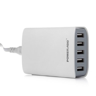 Poweradd 25W 5V/5A Family-Sized 5 Port Desktop USB Wall Charger Travel Power Adapter for iPhone 6S 6 Plus 5S 5C, iPad Air / Mini, Samsung Tab S / A, Galaxy S6 Edge / Note 5 4, Smartphones Tablets More