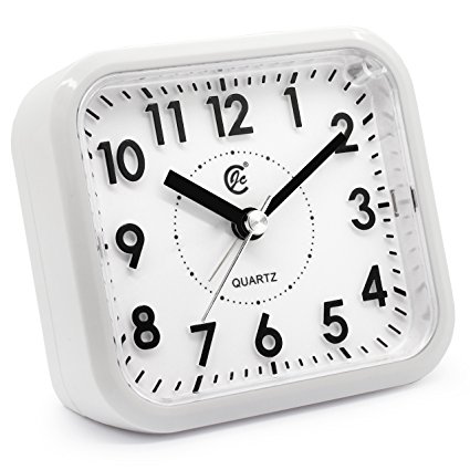 JCC Silent Sweep Second Hand Analog Bedside Snooze Battery-operated Quartz Alarm Clock (White)