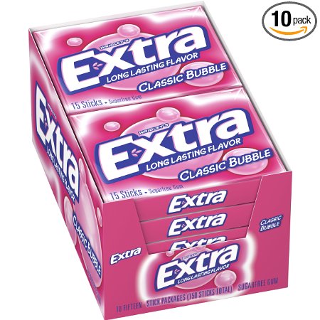 Extra Classic Bubble Sugarfree Gum (Pack of 10)