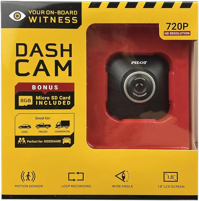 Pilot Vehicle Dash cam - 720p Camera w/8GB Memory Card - Universal Window Mount