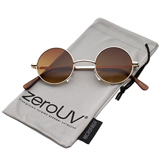 zeroUV - Small Retro Lennon Inspired Style Neutral-Colored Lens Round Metal Sunglasses 41mm