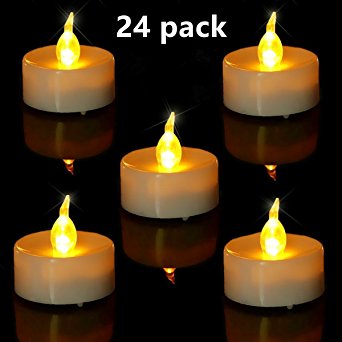 Tea Lights. Flameless LED Tea Light Candles (24 Pack), Flickering Warm Yellow. Battery-powered Tealight Candles. Ideal for Party, Wedding, Birthday, Festivals and Home Decoration