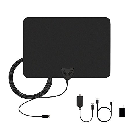 Amplified TV Antenna - ANTRobut 50 Miles Range Super Thin Indoor Antenna - High Performance Digital HDTV Antenna with Detachable Amplifier Power Supply and 13ft Coax Cable