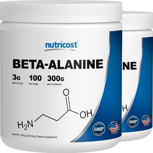 Nutricost Beta Alanine 300g bottles 2 Pack for 600G - Pure Beta Alanine - Best to Improve Your Workout
