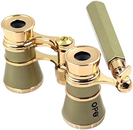 Opera Glasses Compact Binoculars for Theater Horse Racing Classical Lady Gift 3X25 Gold with Removeable Handle