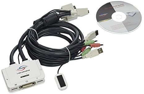 Linkskey 2-Port DVI USB Audio Microphone KVM Switch with QuickSwitch Remote Button (LDV-302ARC)