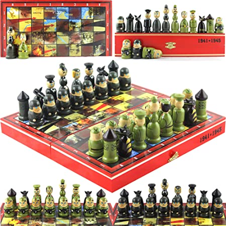 Great Patriotic War WW2 Themed Chess Set Russian Soviet vs Germany Toy Soldiers Handpainted Nesting Dolls Chess Pieces - Handmade Matryoshka Wood Decor Chess Set