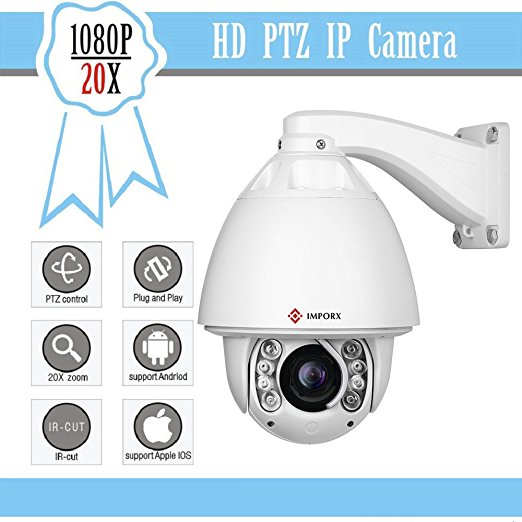 IMPORX CCTV Auto Tracking PTZ IP Camera - 20X Optical Zoom 1080P Full HD Camera - ONVIF High Speed Outdoor Camera, Support SD Card and POE, 500ft(150M) IR Distance, with Fan Heater and Wiper