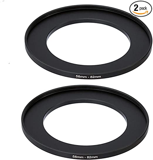 (2 Packs) 58-82MM Step-Up Ring Adapter, 58mm to 82mm Step Up Filter Ring, 58 mm Male 82 mm Female Stepping Up Ring for DSLR Camera Lens and ND UV CPL Infrared Filters