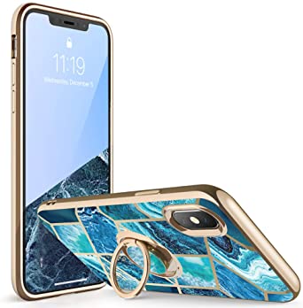 i-Blason Cosmo Snap Case Designed for iPhone Xs (2018) / iPhone X (2017), Slim with Built-in 360° Rotatable Ring Holder Kickstand Supports Car Mount (Ocean)