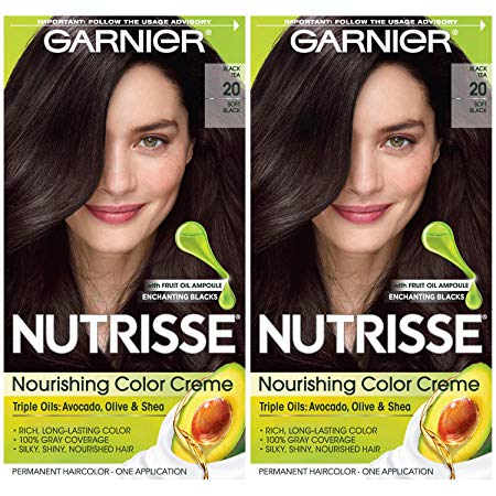 Garnier Hair Color Nutrisse Nourishing Creme, 20 Soft Black (Black Tea), 2 Count