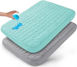 Pack and Play Sheets Fitted Quilted Waterproof Protector, 2 Pack Playard Mattress Pad Compatible with Graco Pack n Play, Mattress Cover fits for Baby Playpen Mattress, Mini Crib, Gray & Aqua