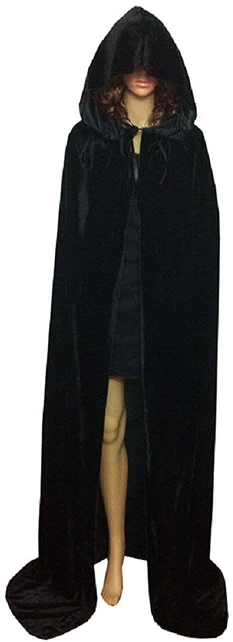 Bridess Halloween Hooded Cloak Full Length Unisex Long Robe Velvet Cape Witch Cosplay Costume