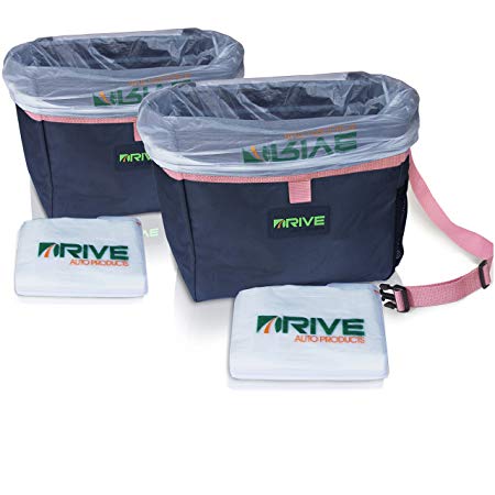 Drive Auto Products Car Trash Cans, Pink (2-Pack) Best Garbage Bag for Litter, Free Waste Basket Liners - Hanging Recycle Kit is Universal & Waterproof, Travel Cooler, Road Trip Throw Receptacle