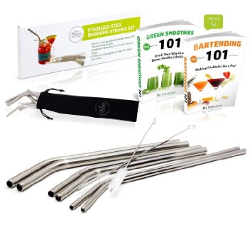 Chefast Stainless Steel Drinking Straws, Set of 3x2 Reusable Bent Straws - Good for Everything From 30-oz Tumblers to Super-Thick Smoothies - 2 Cleaners, 2 eBooks, Sleek Case, and Stylish Box Included