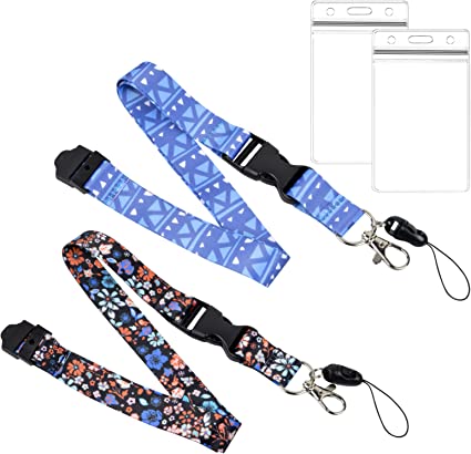 Doryum Lanyard with Card Holder, 2 Pcs Detachable Lanyard Neck Strap with Waterproof Card Holders Vertical Clear ID Card Holders for Office Exhibition Business School Travel Conference