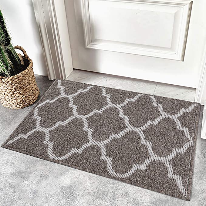 Olanly Indoor Door mat, Non Slip Absorbent Resist Dirt Entrance Rug, Machine Washable Low-Profile Inside Floor Mat Area Rug for Entryway(32"x 48", Khaki Trellis)