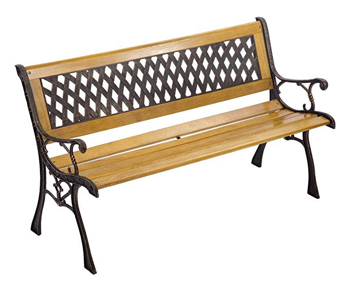 FDW Garden Bench Patio Porch Chair Deck Hardwood Cast Iron Love Seat