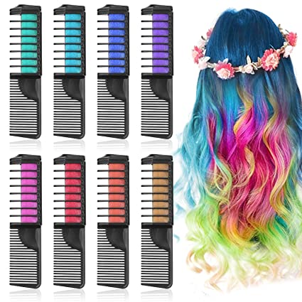 Lictin Hair Chalk Dye Combs - Hair Chalk for Kids 8pcs Temporary Hair Colour Chalk Comb Chalk Hair Dye for Girls Halloween DIY