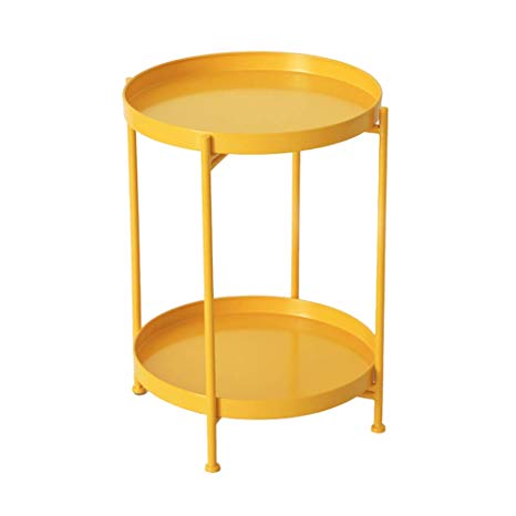 Metal End Table 2-Tier Side Table Round Coffee Table for Sofa Living Room Tea Table (Yellow)