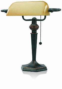 V-LIGHT Traditional Style CFL Bankers Desk Lamp with Amber Glass Shade CAVS91045BRZ
