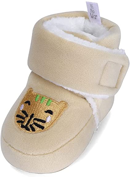 Newborn Baby Boys Girls Warm Fleece Cozy Boots Non-Slip Sole for Toddler Crib Winter Socks Cartoon Shoes