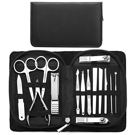 Yeelen 15pcs Stainless Steel Manicure Pedicure Set Nail Clippers Set Professional Nail Cutter with Luxurious Travel Case