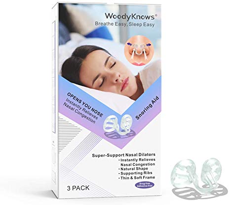 Stop Snoring Aids by WoodyKnows, Invisible Nasal Strips Anti Snoring Snore Devices Nasal Dilators, Snore Stoppers Nose Vents, Relieves Nasal Congestions (S M L, Total 3 pcs)