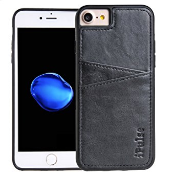 iPhone 7 Case -- iPulse Premium Genuine Italian Full Grain Leather Snap On Wallet Case for iPhone 7 -[Handmade] [Ultra Slim] [Shockproof] [Heavy Duty] Cover With Card Slots -- Classic Black